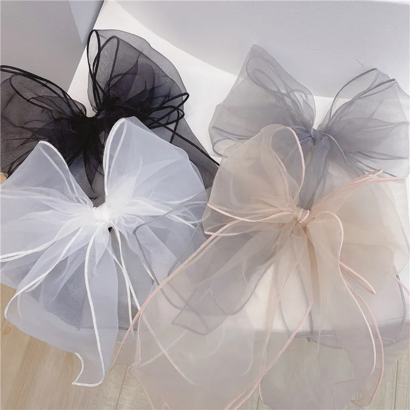 

New Sweet Solid Color Organza Big Bow Hair Clips For Women Girls Mesh Large Butterfly Hair Clips Barrettes Hairpins 2022 한식 머리핀