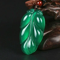 chinese natural chalcedony hand carved leaf jade pendant beautiful fashion men and women jewelry agate necklace
