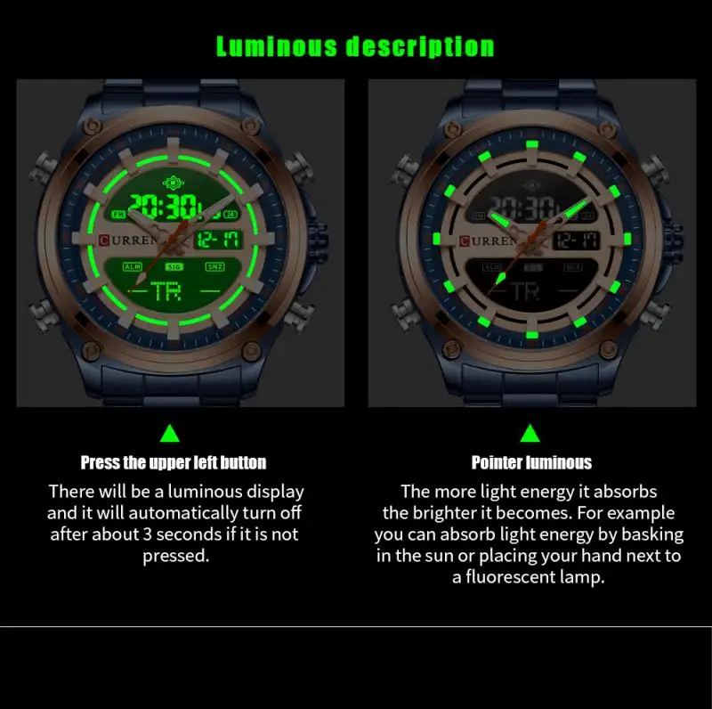 CURREN NEW Fashion Digital Quartz Watches Men LED Display Stainless Steel Wristwatches Chronograph Alarm Male Clock |