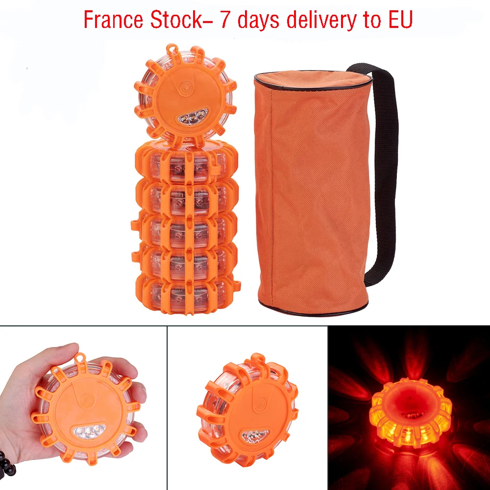 

6PCS LED Road Flares Emergency Lights Roadside Safety Beacon Disc Flashing Warning Flare Kit with Magnetic Base Working Lights