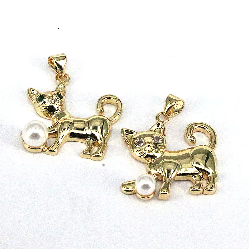 

10Pcs Gold Plated cute zircon animal cat charm pendant diy bracelet Necklace Jewelry accessories