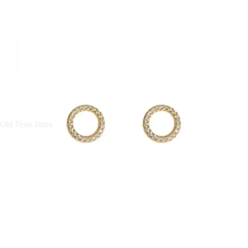 Delicate Small Circle Stud Earrings for Women Gold Color Crystal Minimalist Korean Party Summer Fashion Jewelry Accessories