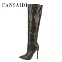 fansaidi 2022 fashion female boots winter silver sexy elegant clear heels pointed toe stilettos heels knee high boots44 45 46 47