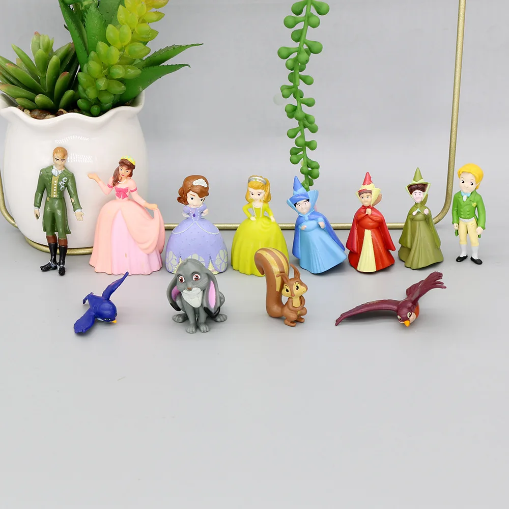 3-6cm 12pcs/Set Disney Princess Sophia Amber Cilo Prince James Queen Miranda Bird Clover Rabbit Animal Model Toys