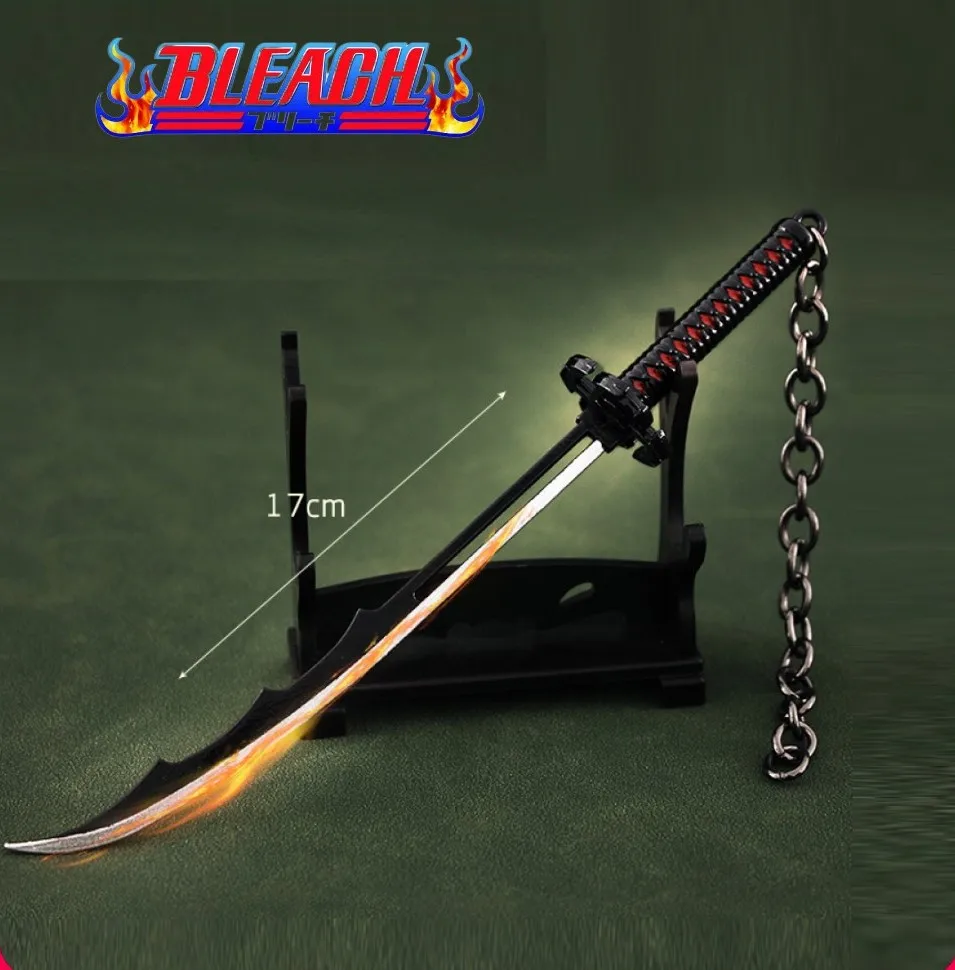 

BLEACH Weapon 17cm Kurosaki Ichigo Tenshou-Mugetsu Sword Spade Vere Katana Samurai Real Steel Anime Keychains Gift Toys for Kids