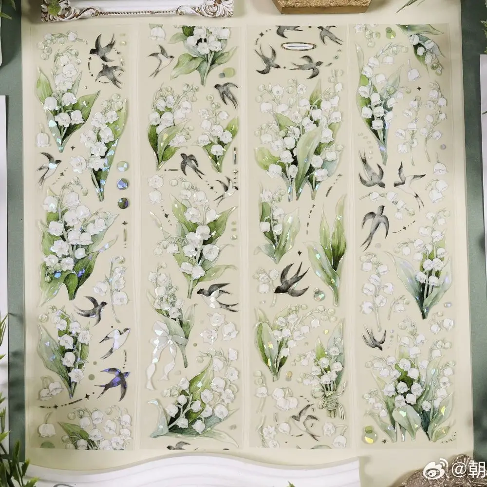 

Swallow Bird and Lily of The Valley Flower Shiny Tape PET Decorative Collage