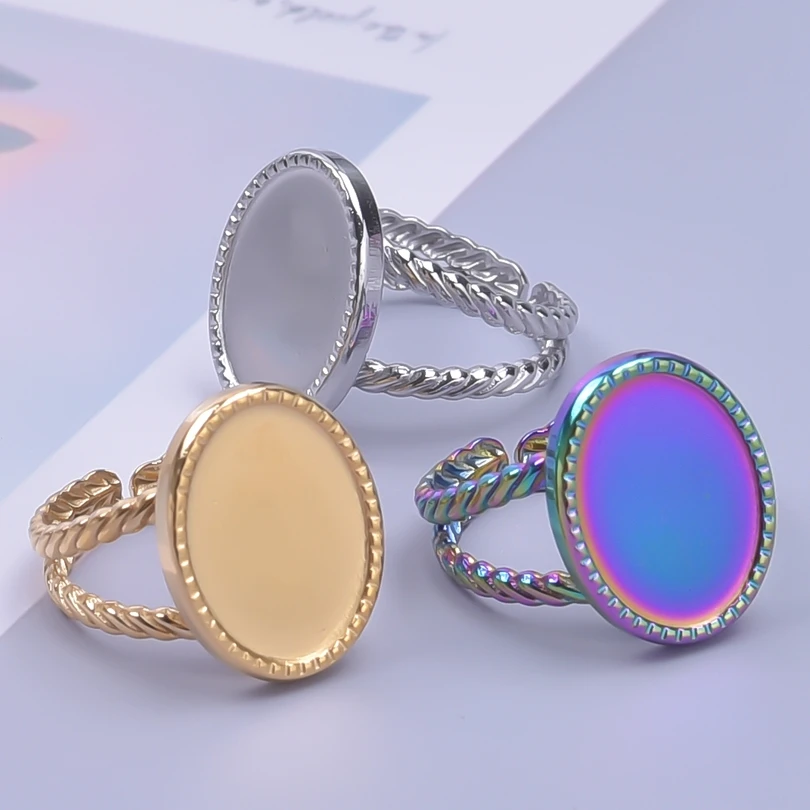 

Geometry Round Base DIY Rings For Women Men Accessories Double Layer Open Adjustable Ring Stainless Steel Jewelry Never Fade