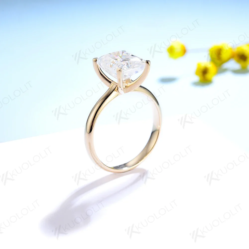 Женские кольца с бриллиантами kuolit 4CT Radiant Cut Moissanite одноцветное кольцо из 18К 14К
