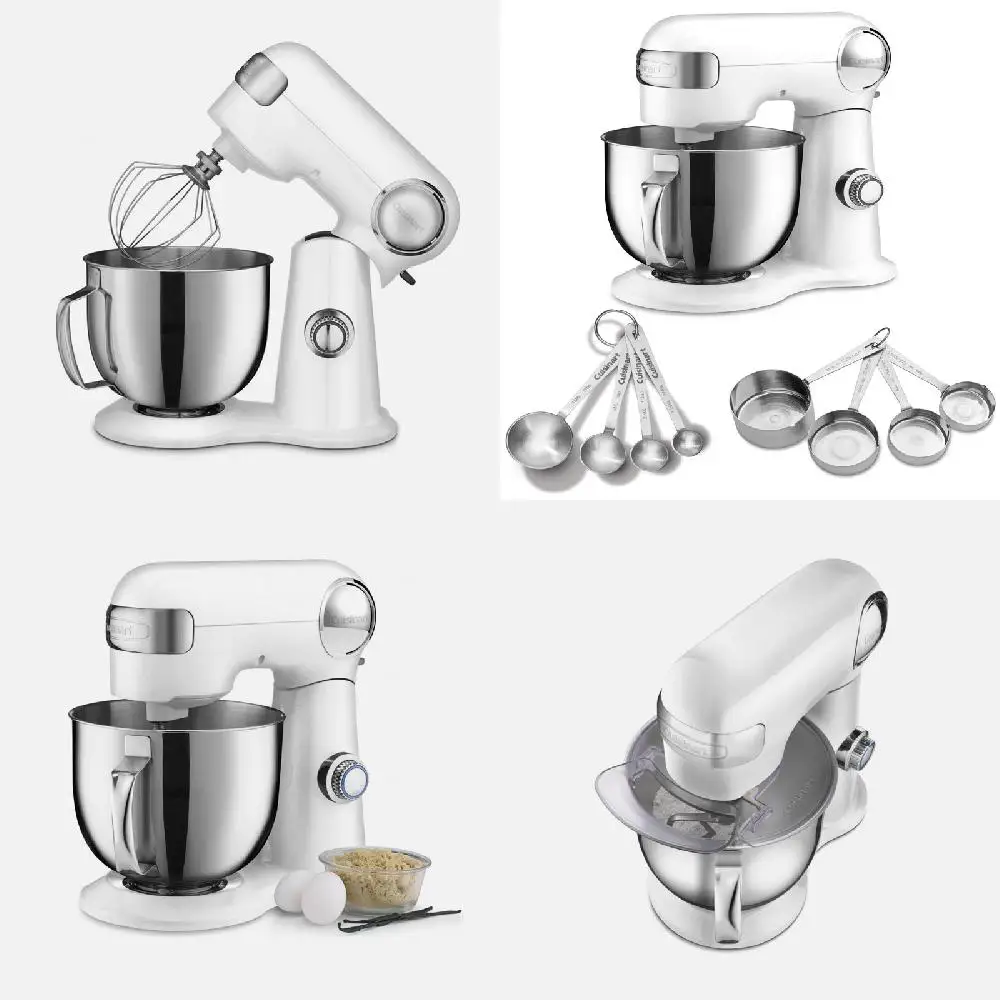 

with White Stand Mixer and Stainless Steel Measuring Cups and Spoons