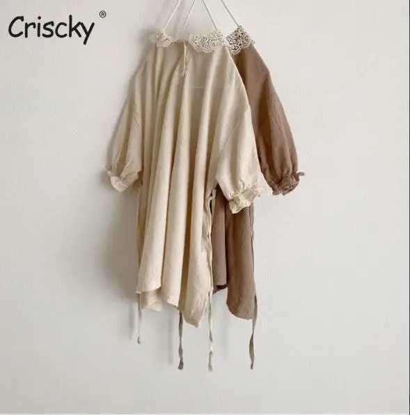 

Criscky 2022 O Neck Summer Toddler Girl Dress Solid Cotton Long Sleeve Children Dress Kids Sundress Slip Dress Fashion Girls