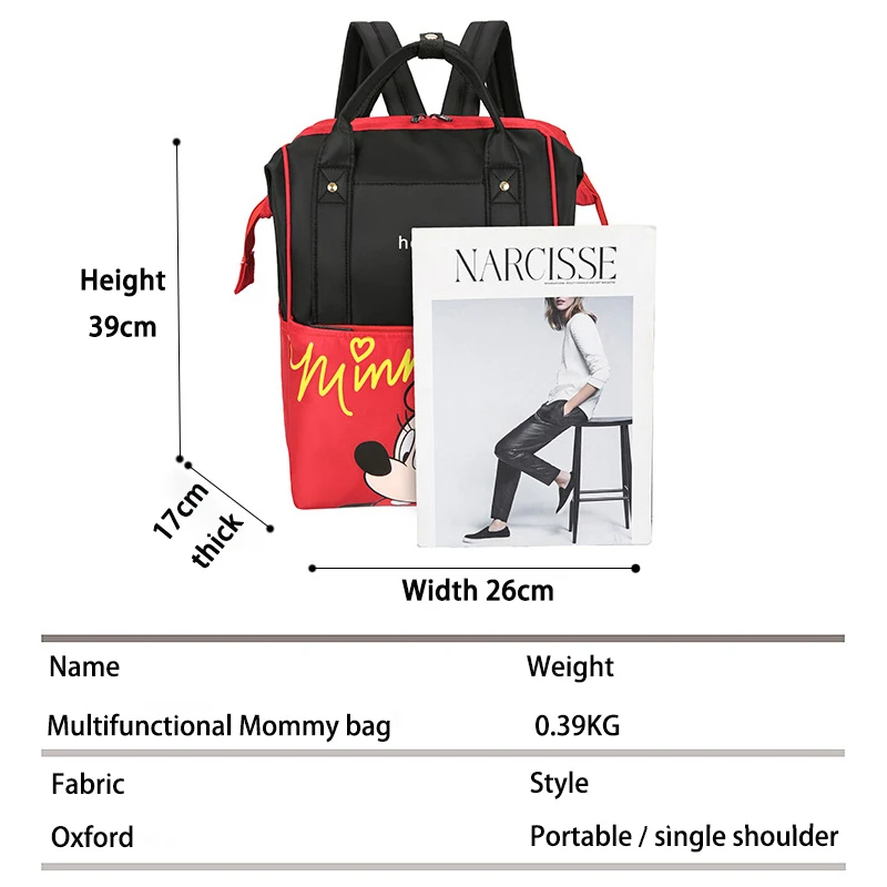 Disney Women Diaper Bag for Girl Large Capacity Multifunctional Waterproof Mickey Minnie Mouse Backpack Baby Durable Travel Bag
