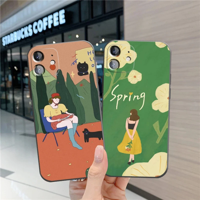 

Colorful Flower Oil Painting Phone Case For iPhone 11 Pro 13 12 Mini MAX X XR XS 8 7 Plus 6 6s SE 2020 Black Silicone Cover