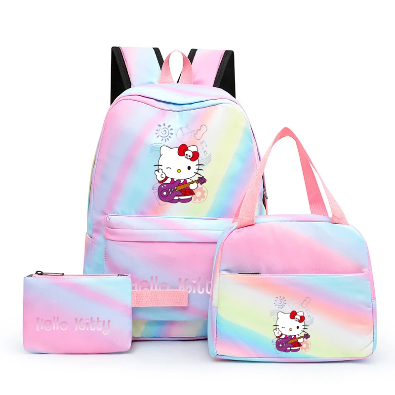 

3Pcs Sanrio Colorful Backpack with Lunch Bag for Women Student Teenagers Hello Kitty Rucksack Casual School Bags Sets