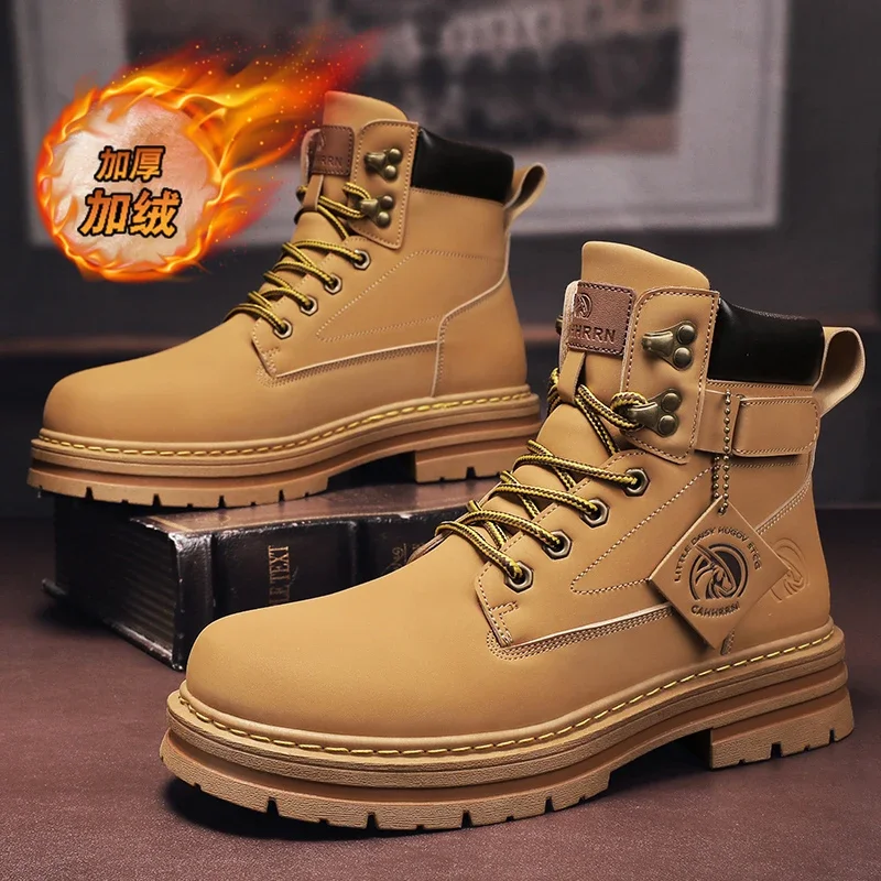 

Мужские ботинки, зимняя теплая обувь на меху, повседневная кожаная защитная обувь до щиколотки на платформе, дизайнерские Роскошные ковбойские боевые тактические ботинки челси