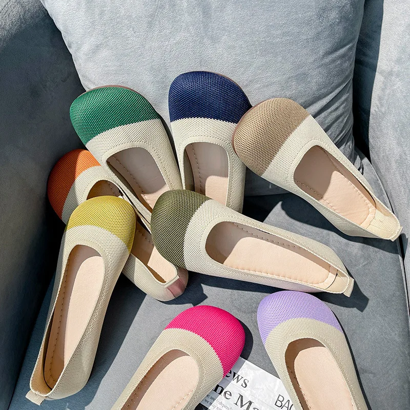 

Mixed Clolors Flats Knitted Comfort Shoes Women New 2022 Luxury Slippers Girls Cloth Loafers Soft Ladies Slip-on Shallow Shoes