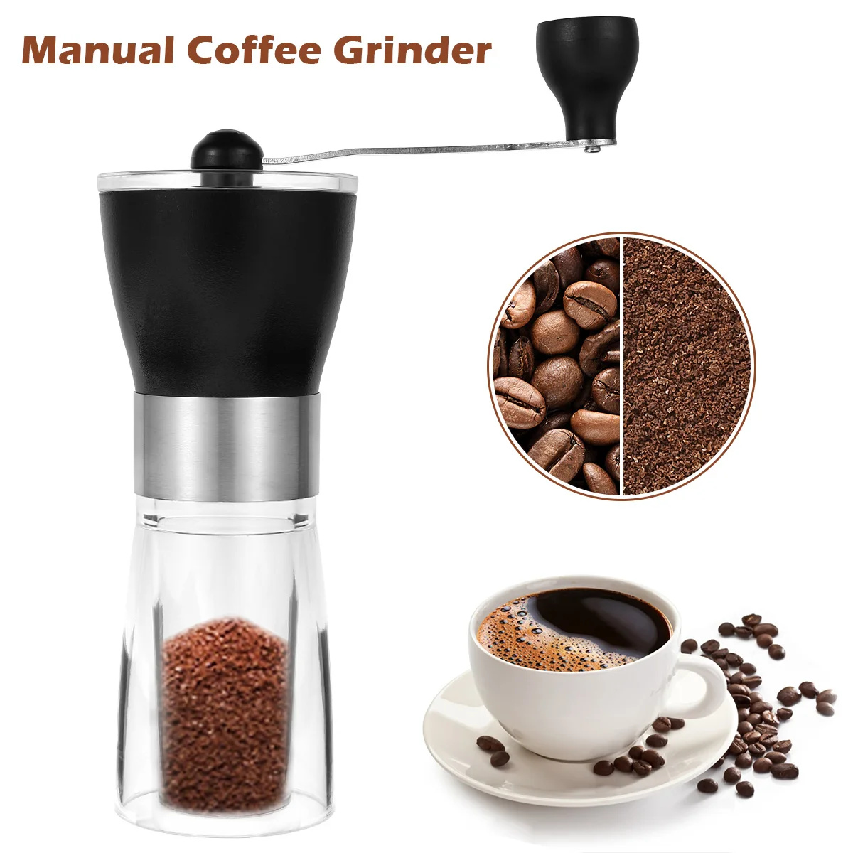 

Portable Coffee Grinder Manual Coffee Grinder with Ceramic Burrs Hand Crank Coffee Mill for Home Office Travelling Camping