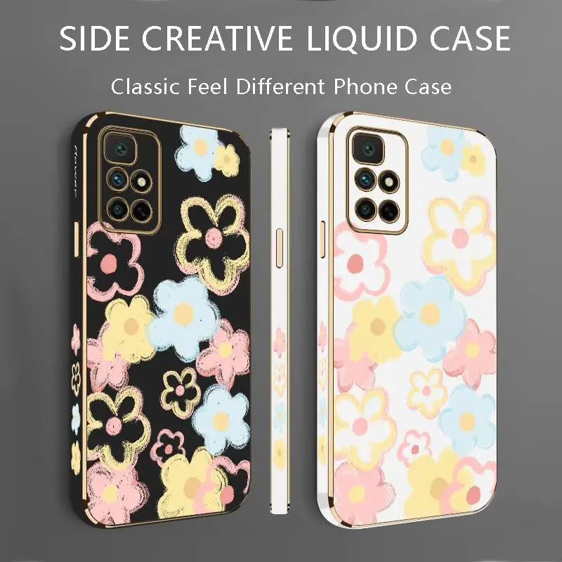 Doodle flower Luxury Plating Phone Case For Xiaomi Redmi 10 10A 12C 9 10C 9T 9A A1 9C Cover