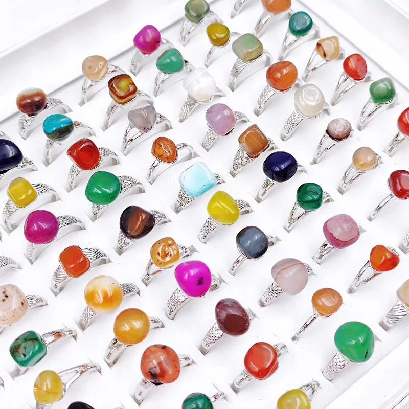 

20/30/50pcs/Lot Vintage Colorful Irregular Pebble Rings for Men and Women Stone Finger Ring Charm Jewelry Party Gift Wholesale