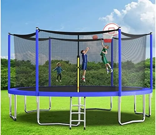 

16FT 14FT 12FT Trampoline Set with Swing, Slide, Basketball Hoop,Sports Fitness Trampolines with Enclosure Net, Recreational Tra