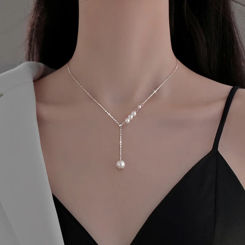 

S999 Sterling Silver High-grade Pearl Necklace, A Small Number of Long Collarbone Chains, Wholesale To Send Sisters