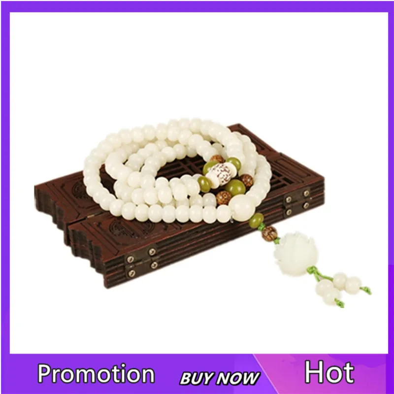 

108 Beads Handwork Women Men Buddha Bead Natural and Smooth Multi-orb Bracelet White Bodhi Lotus Bracelet
