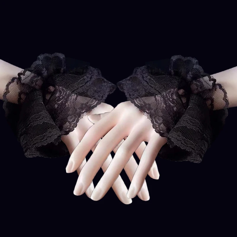 

Кружевной браслет горничной Sweet Lolita в японском стиле, манжеты на запястье с оборками, браслет для косплея, свадебные аксессуары для косплея
