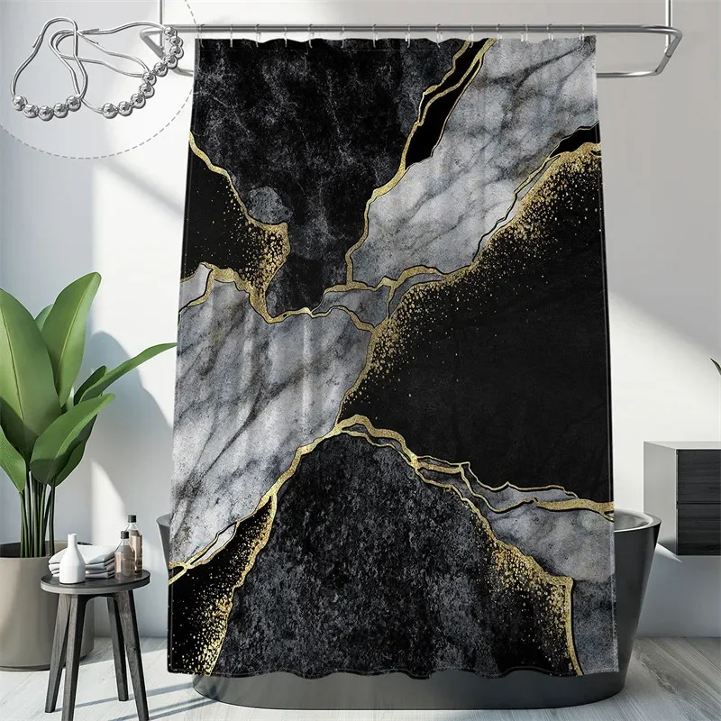 

Мраморная Золотая душевая занавеска с крючками, 3D печать, водонепроницаемая, абстрактная, Геометрическая, декор для ванной комнаты, ванной