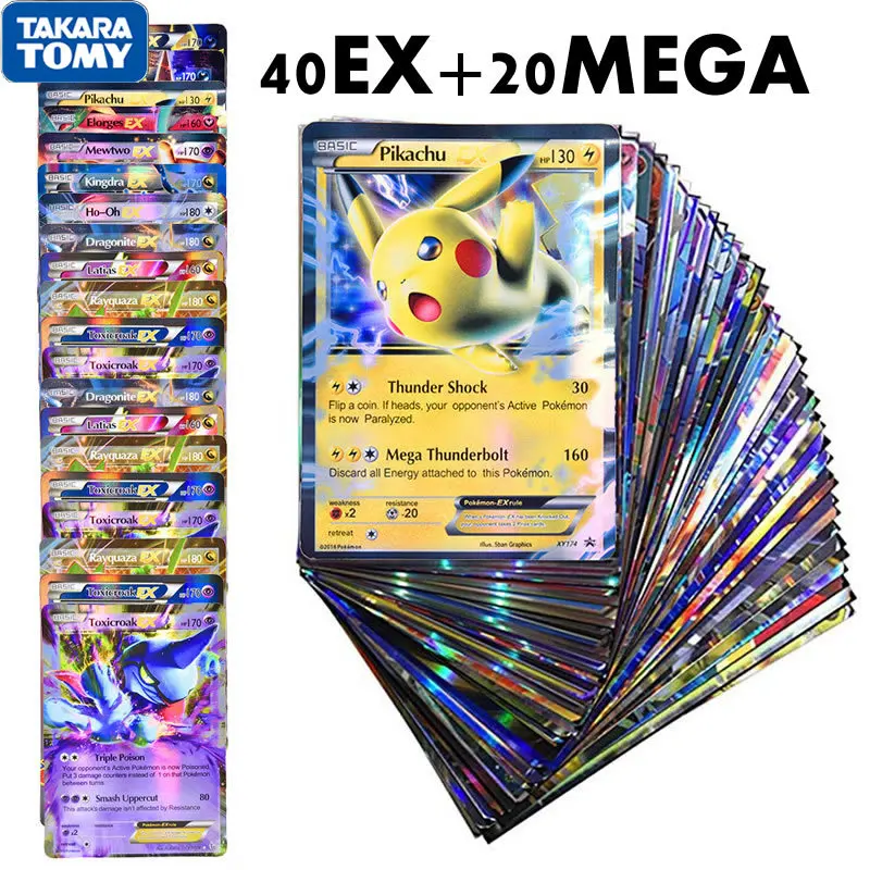 

60PCS Pokemon Cards TAKARA TOMY Game VMAX GX EX MEGA English Trading Booster Box Shining Card Kids Collection Battle Toys Gift