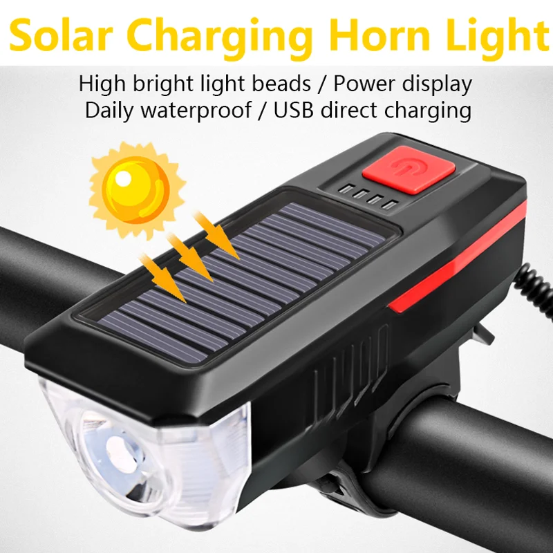 

Oethikabom Mtb Solar USB Double Charging Bike Light With Horn Waterproof Road Mountain Cycling Lights Bicycle Accessories