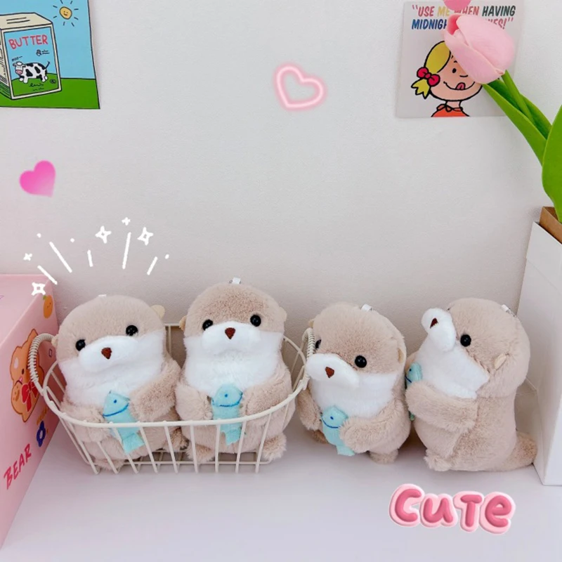 Милые плюшевые брелоки в виде выдры с рыбками легкий подвесной реквизит для