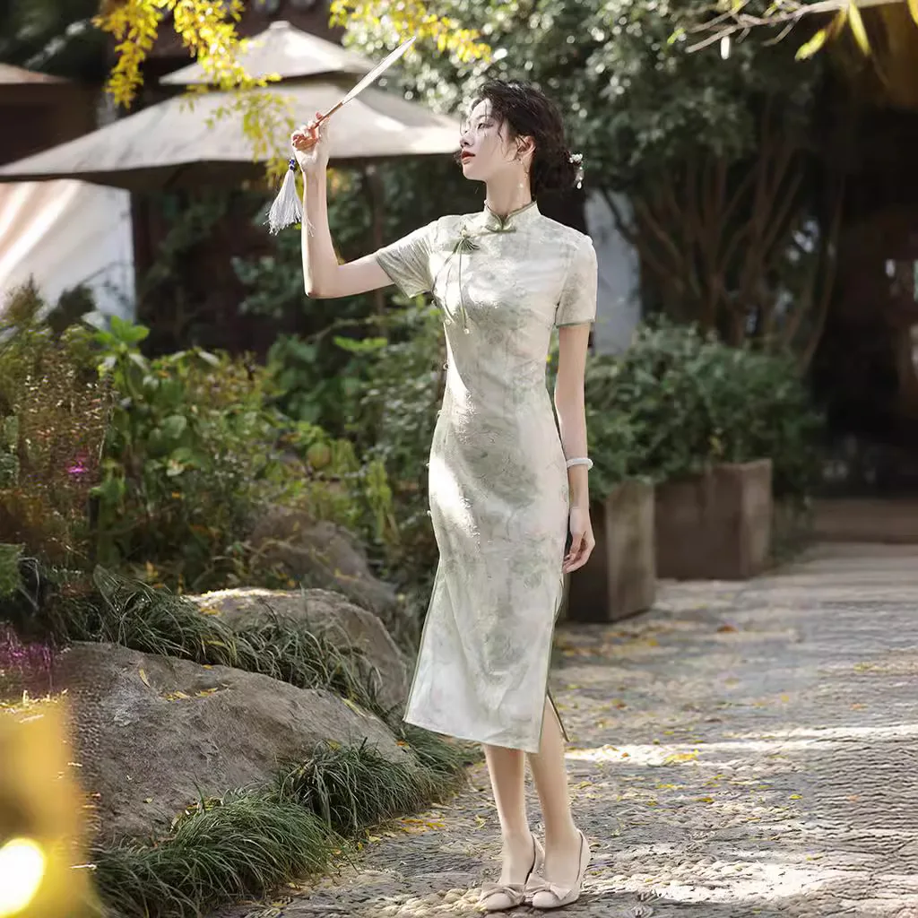 Летнее китайское сексуальное женское платье Ципао с коротким рукавом улучшенное