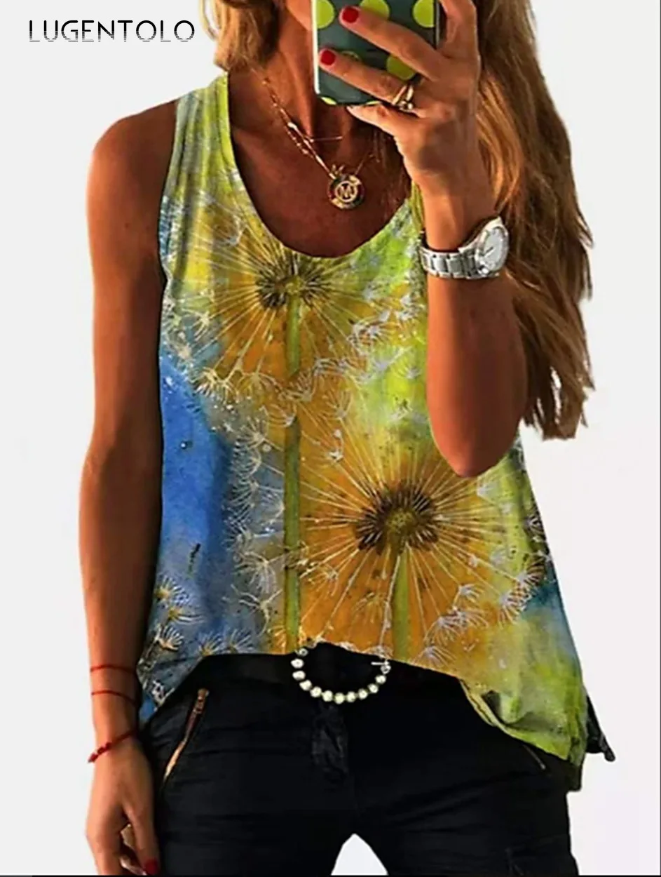 

Summer Tank Top Women Casual Fashion O-neck Dandelion Print Feamle Loose Sleeveless Vest Street Tanks