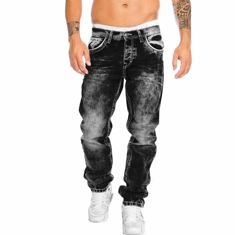 

Litthing Biker Jeans Men's Distressed Stretch Ripped Biker Jeans Men Hip Hop Slim Fit Punk Denim Jeans Cotton Pants Zipper Jeans