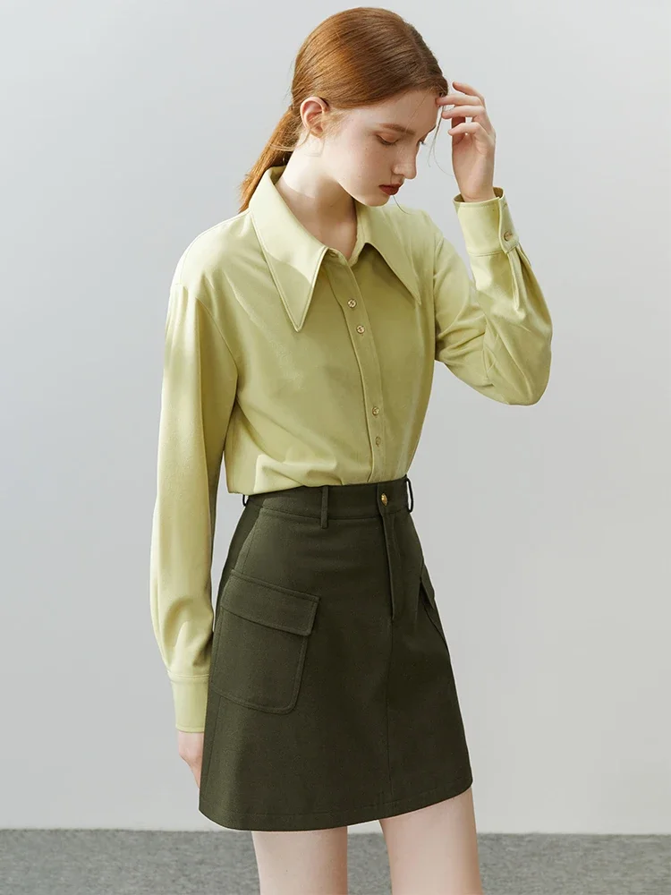 Женская Рубашка Приталенного Кроя С Французским Острым Воротником Однобортная