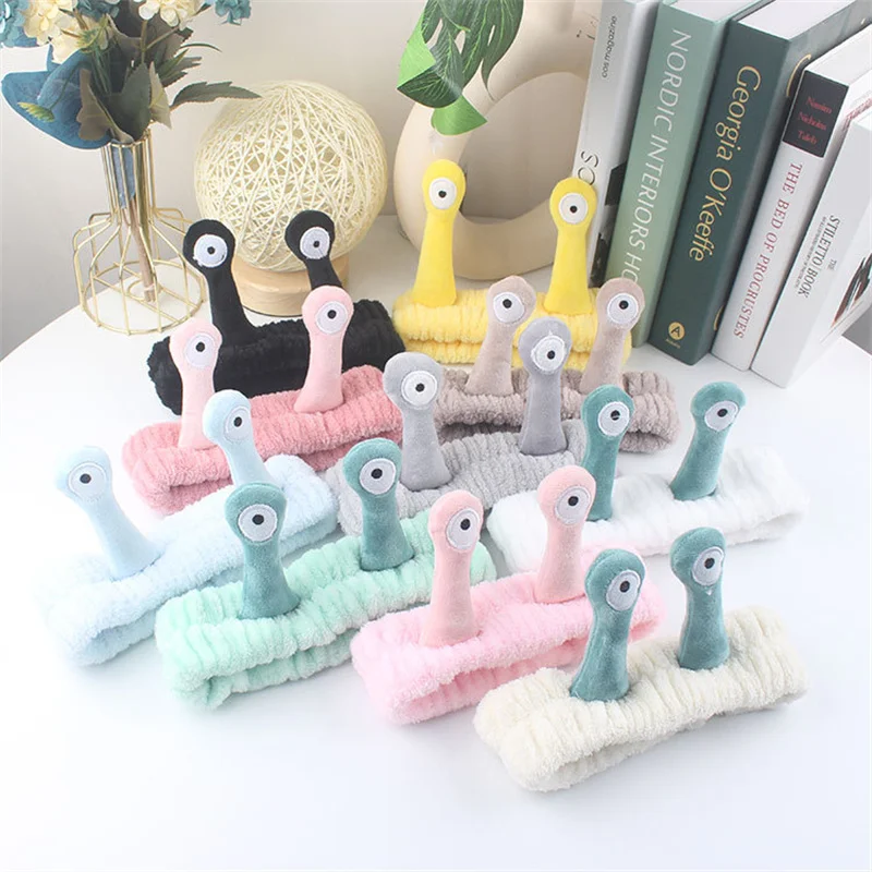 

Women Cartoon Big Eye Snail Headband Cute Elastic Wash Face Makeup Hair Band Soft Warm Coral Fleece Hairbands Accessories