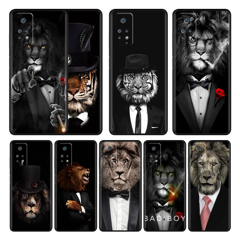 

Print Original Phone Funda For Redmi 9T 9S 8 7 9 11 Pro 10 9C K40 9A 8T 10C K40S Gangster Lion Shirt And Tie Man