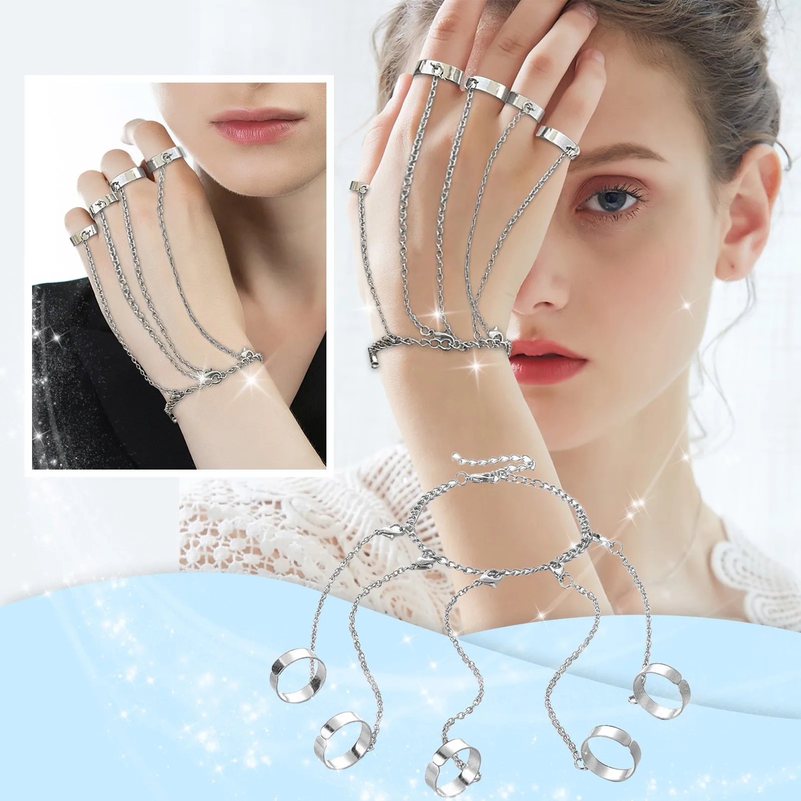 

Personality Chain Ring Female Punk Style Opening Adjustable Finger Ring Index Finger Ring 2000s Rings