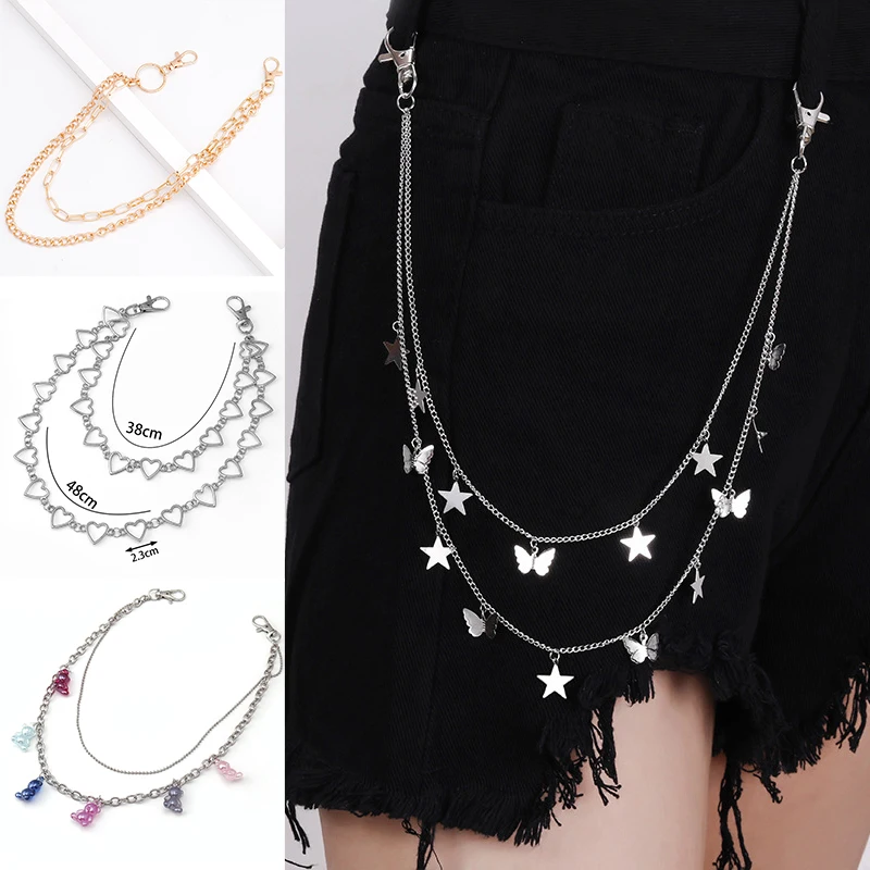 1PC Cute Waist Chain Heart Shape Metal Trousers Chain Pants Chain Pendant Punk Nightclub Skirt Belt Clothing Accessories