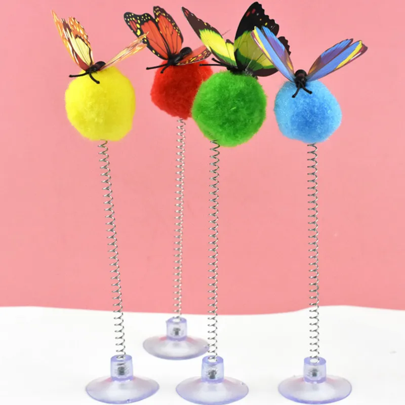 

Cat Toy Funny Cat Toys Interactive Spring Wool Ball Toys for Cats Tease Plush Cat Toy with Butterfly Suction Cup Pet Products