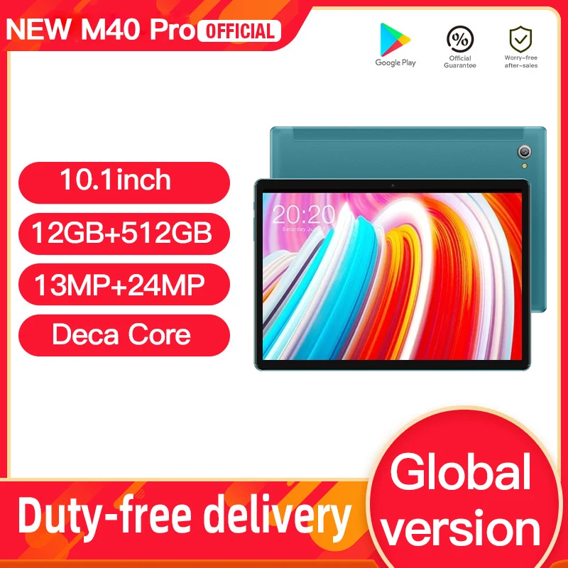 

Tablet Android M40 Pro 12GB RAM 512GB ROM 10.1'' Tablet 1920x1200 Octa Core Android 10 Tablets 5G Network Dual Wifi Tablette PC