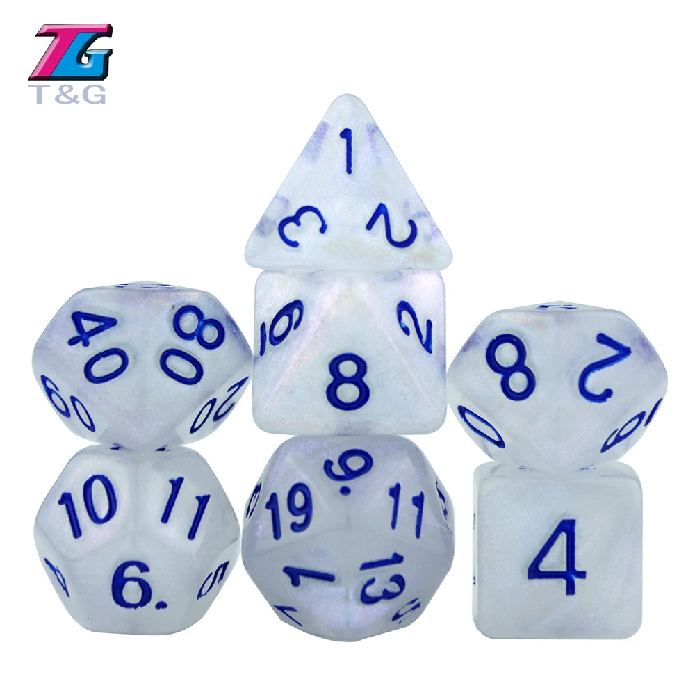 

7 шт./комплект, набор блестящих игральных костей D4,D6,D8,D10,D10 %,D12,D20