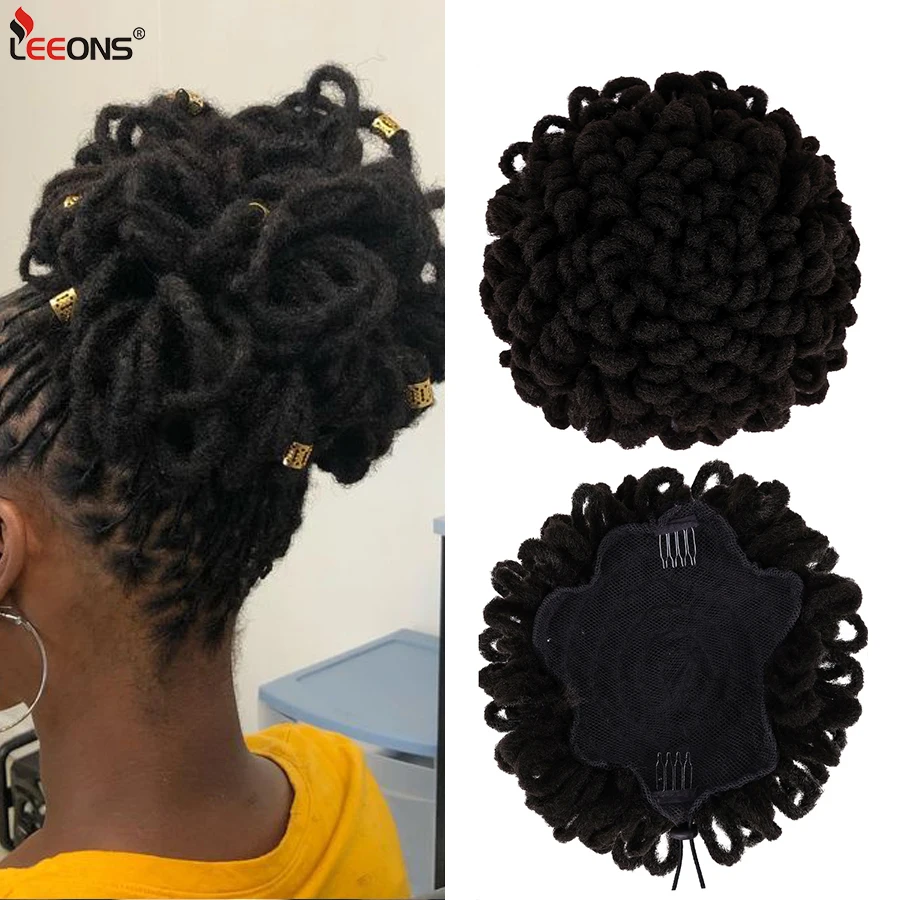 

10'' Synthetic DreadLock Afro Puff Hair Bun Chignon Drawstring Ponytail Faux Locs Comb In Pony Tail Hair Pieces For Africa Women