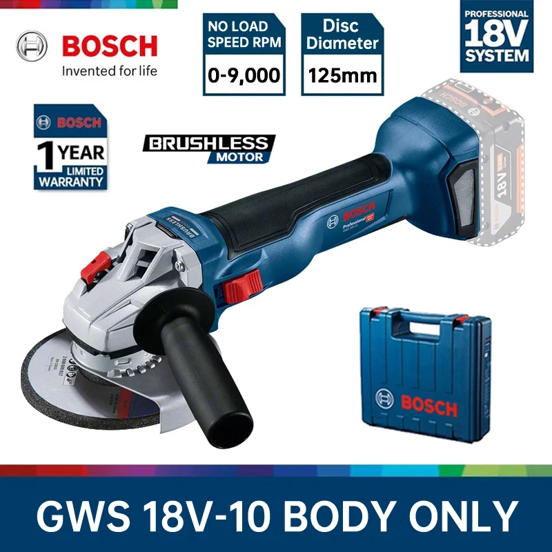 

BOSCH Cordless Angle Grinder Bare Tool 18V PROFESSIONAL Woodworking Polisher Portable Cutting Machine Power Tool GWS 18V-10