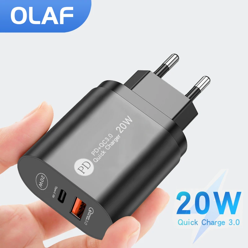 

Olaf QC3.0 PD USB C charger 20W Fast Charge Adapter For iPhone 13 12 iPad Huawei Xiaomi Samsung Tablet Travel Wall Phone charger