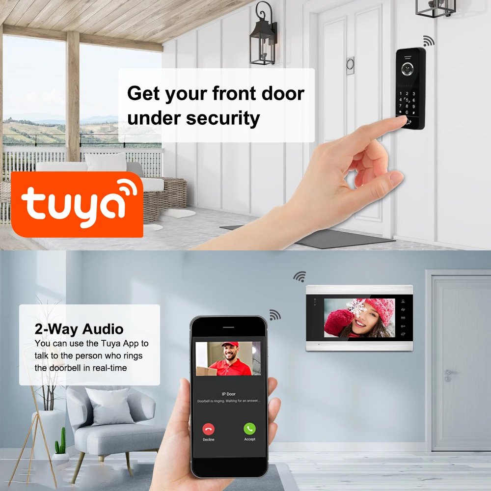 Tuya Smart WiFi Wireless Video Intercom 7 Inch HD Screen Doorbell Password Access Card Unlock Videophone System for Apartment enlarge