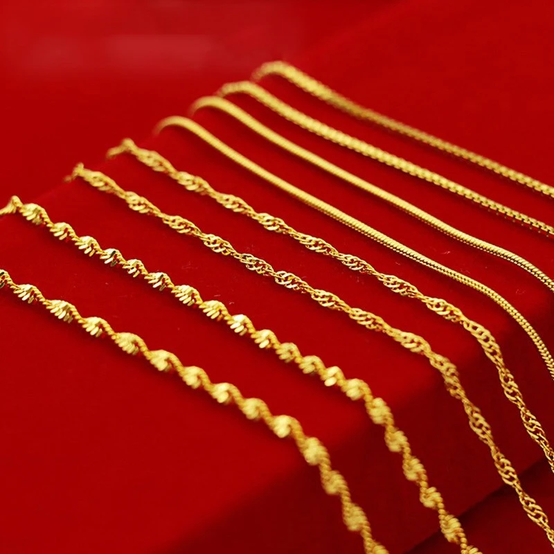 Купи NUMBOWAN 2022 New 24K Gold Necklace 45CM Box Chain/Water Ripple/Single Water Ripple Necklace With Chain For Woman Jewelry Gift за 184 рублей в магазине AliExpress