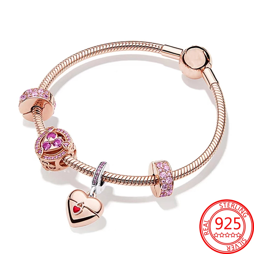 

Великолепный браслет из стерлингового серебра 925 с розовыми искусственными камнями и фианитами