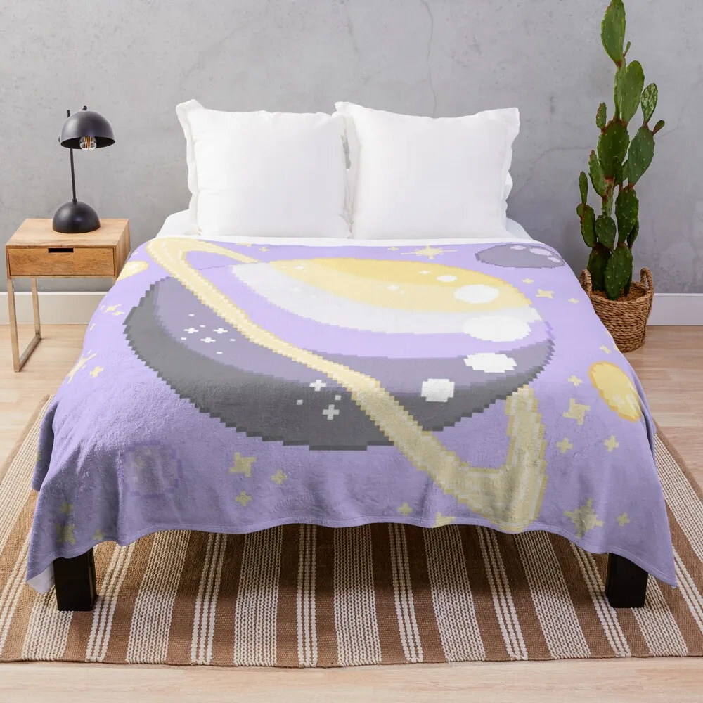 

Nonbinary Pride Pixel Planet Throw Blanket Hairy Blankets Anti-Pilling Flannel Summer Bedding Blankets