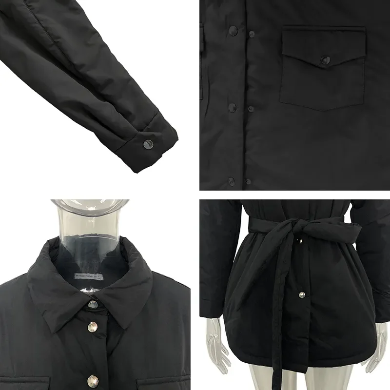 Spring Turn Down Collar Parkas Women Fashion Tie Belt Coats Women Elegant Single Breasted Cotton Jackets Female Ladies