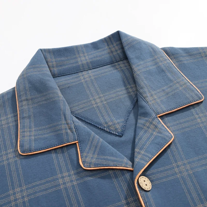 Extra-large Plus Size Men's Autumn and Winter Plaid Design Long-sleeved Trousers Suits Cotton Home Clothes Men Pajamas Set